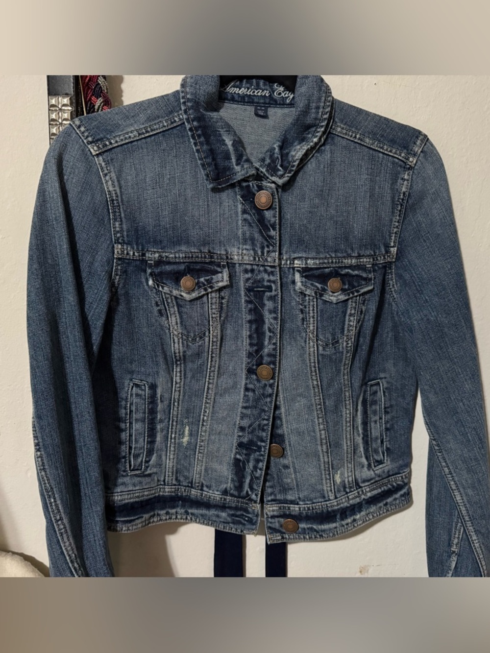 American Eagle Outfitters Distressed Blue Denim Jacket